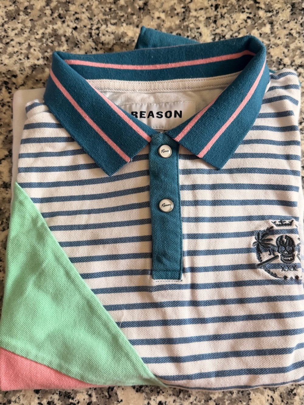 Reason Kids Striped Polo with Teal Collar and Mint & Pink Accents